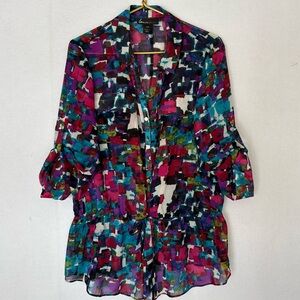 Women’s Lane Bryant Multi-Color Sheer Button Front Tie Blouse Size 18/20 NWOT
